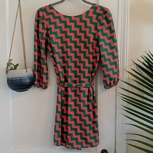 Chevron print 3/4 sleeve A-line dress